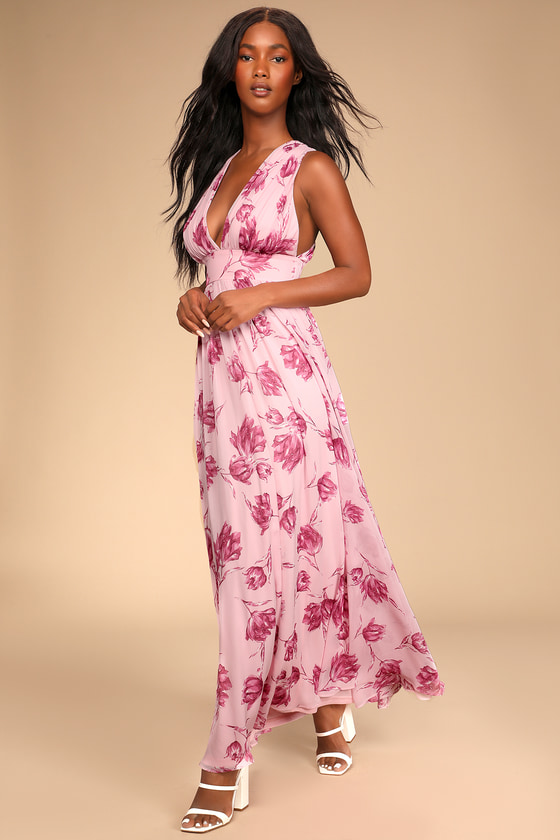 Pink Floral Dress - Empire Waist Maxi ...